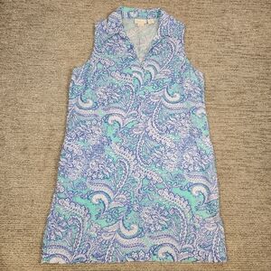 Cynthia Rowley 100% Linen Dress Womens 12 Blue Paisley Beach Sleeveless Pockets
